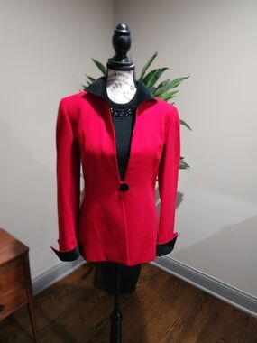 Christian Dior's Red Blazer with Black Velvet Trim Size 4P